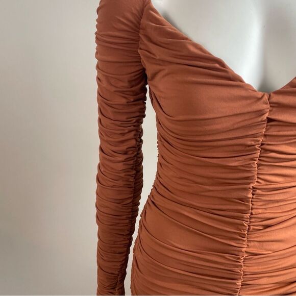 NWT REVOLVE x MICHAEL COSTELLO Terra Cotta Ana Mini Dress Ruched Bodycon - Picture 7 of 12